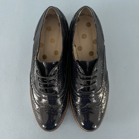 Boden Nina Navy Blue Patent Leather Platform Brogues Wingtip Loafers - Picture 8 of 10